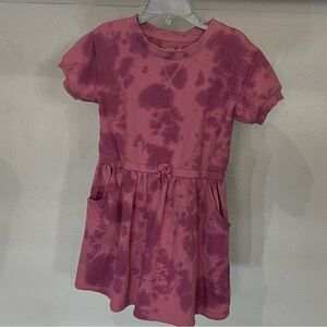 Cat & Jack Girls Pink Tie-Dye Short Sleeve Casual Dress with Pockets Size XS